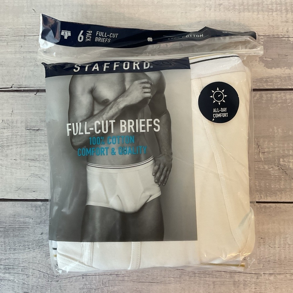 Stafford Full Cut Briefs Mens 38 White Underwear 100% Cotton 6 Pack NEW